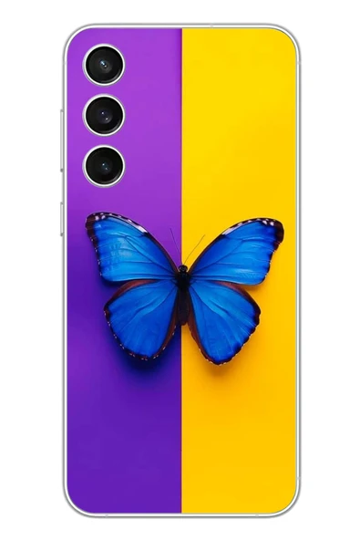 Le Balvo Samsung Galaxy S23 Fe Uyumlu Mor Sarı Kelebek Baskılı Silikon Kılıf ürün görseli 1