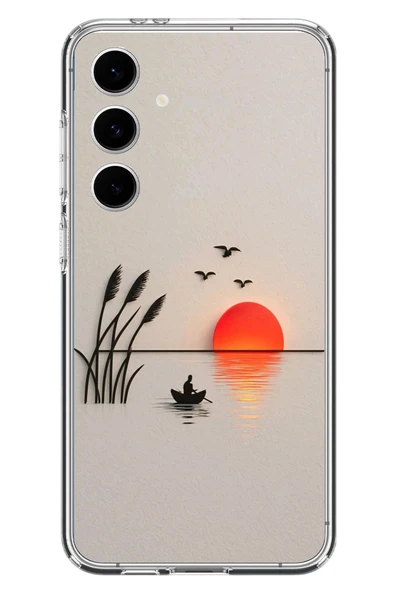 Le Balvo Samsung Galaxy S24 FE Uyumlu Gün Batımı Çizim Baskılı Silikon Kılıf ürün görseli 1