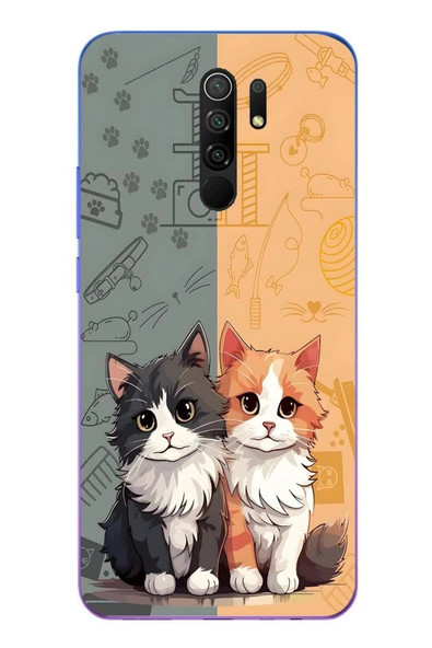 Le Balvo Redmi 9 Uyumlu Sarı ve Siyah Kedi Baskılı Silikon Kılıf ürün görseli 1