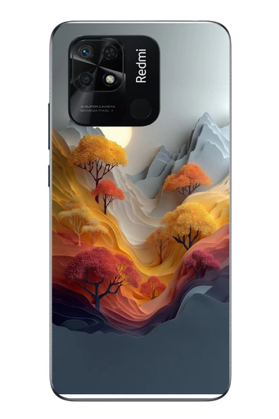 Le Balvo Redmi 10C Uyumlu Renk Dalgalı Manzara Baskılı Silikon Kılıf ürün görseli 1