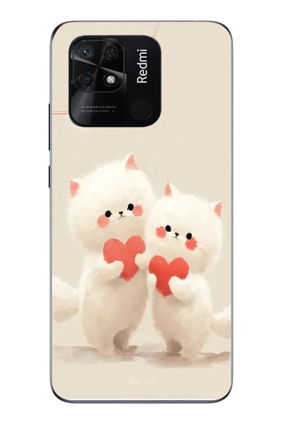 Le Balvo Redmi 10C Uyumlu Kalpli Beyaz Kediler Baskılı Silikon Kılıf ürün görseli 1