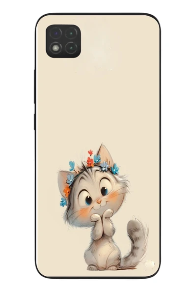 Le Balvo Redmi 9C Uyumlu Sevimli Çiçekli Kedi Baskılı Silikon Kılıf ürün görseli 1