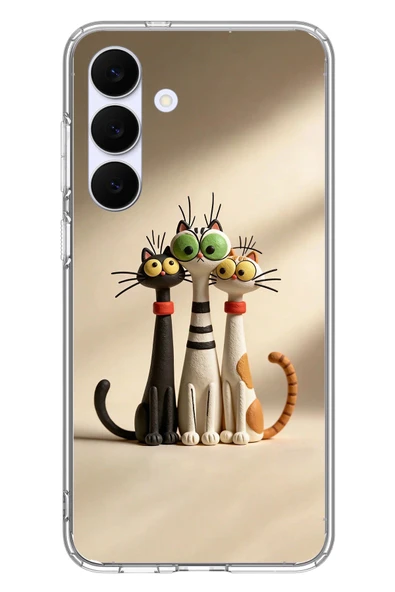 Le Balvo Samsung Galaxy S25 FE Uyumlu Neşeli Kedi Ailesi Baskılı Silikon Kılıf ürün görseli 1