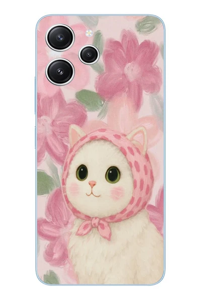 Le Balvo Redmi 12 Uyumlu Pembe Örtülü Kedi Baskılı Silikon Kılıf ürün görseli 1