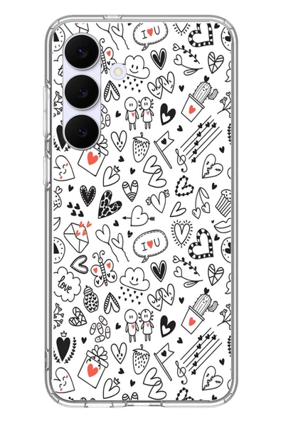 Le Balvo Samsung Galaxy S25 FE Uyumlu Retro Kalp Karışık Baskılı Silikon Kılıf ürün görseli 1