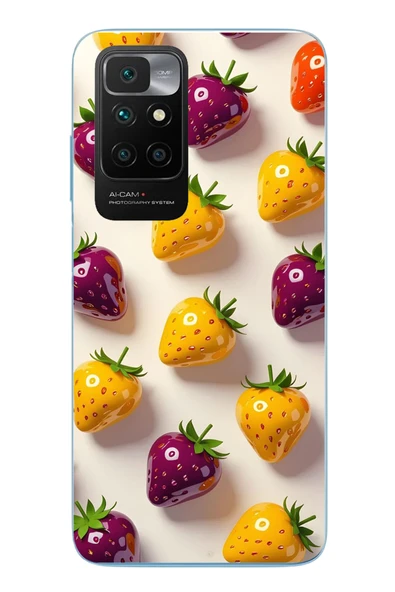 Le Balvo Redmi 10 2022 Uyumlu Sarı Kırmızı Çilekler Baskılı Silikon Kılıf ürün görseli 1