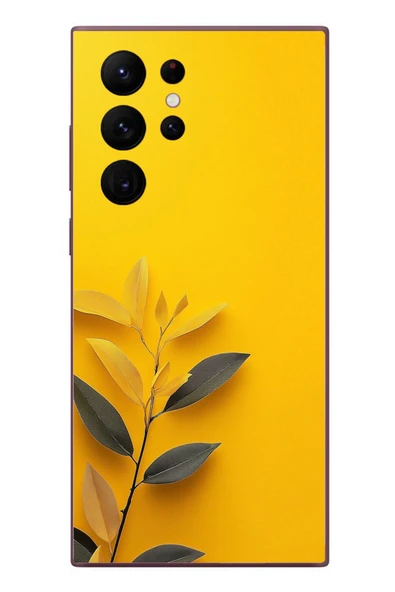Le Balvo Samsung Galaxy S22 Ultra Uyumlu Sarı Siyah Çiçekler Baskılı Silikon Kılıf ürün görseli 1