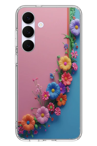 Le Balvo Samsung Galaxy S25 FE Uyumlu Pembe Mavi Sarmaşık Baskılı Silikon Kılıf ürün görseli 1