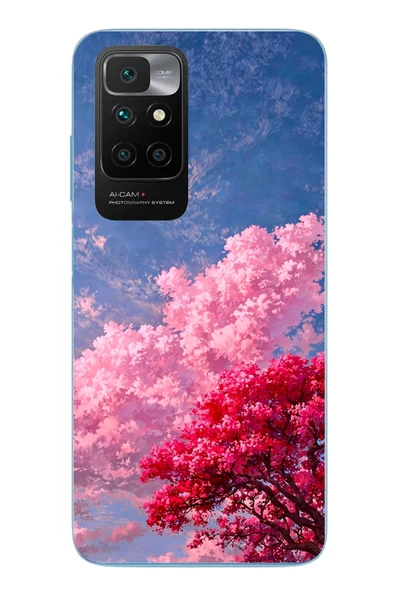 Le Balvo Redmi 10 2022 Uyumlu Kırmızı Pembe Ağaçlar Baskılı Silikon Kılıf ürün görseli 1