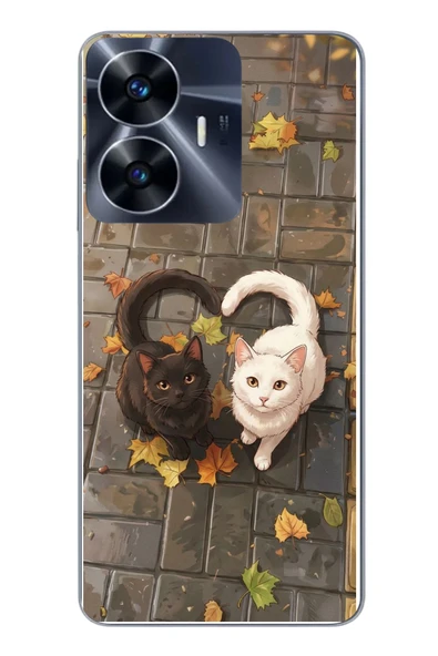 Le Balvo Realme C55 Uyumlu Kalp Kuyruklu Kediler Baskılı Silikon Kılıf ürün görseli 1