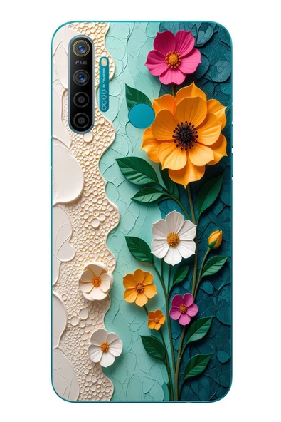 Le Balvo Realme 5i Uyumlu Güzel Modern Çiçekler Baskılı Silikon Kılıf ürün görseli 1