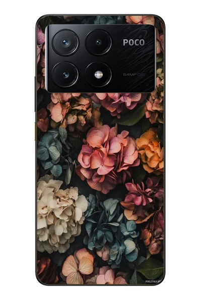 Le Balvo Poco X6 Pro Uyumlu Koyu Çiçekler Baskılı Silikon Kılıf ürün görseli 1