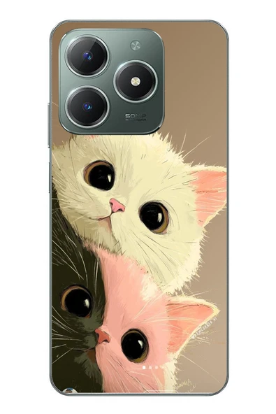 Le Balvo Realme C61 Uyumlu Pembe Siyah Beyaz Kedi Baskılı Silikon Kılıf ürün görseli 1