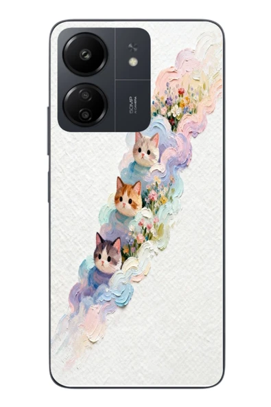 Le Balvo Redmi 13C Uyumlu Yağlı Boya Kediler Baskılı Silikon Kılıf ürün görseli 1