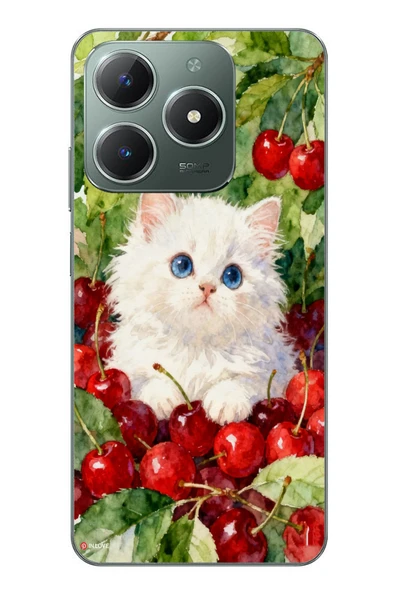 Le Balvo Realme C61 Uyumlu Kirazlı Kedi Baskılı Silikon Kılıf ürün görseli 1