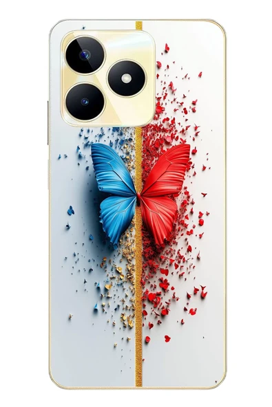 Le Balvo Realme C53 Uyumlu Kırmızı Mavi Kelebek Baskılı Silikon Kılıf ürün görseli 1