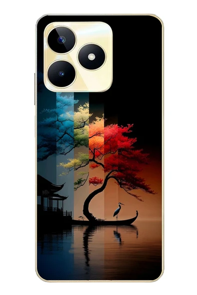 Le Balvo Realme C53 Uyumlu Dört Mevsim Ağaç Baskılı Silikon Kılıf ürün görseli 1