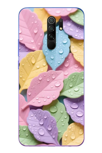 Le Balvo Redmi 9 Uyumlu Pastel Damlalıklı Yapraklar Baskılı Silikon Kılıf ürün görseli 1