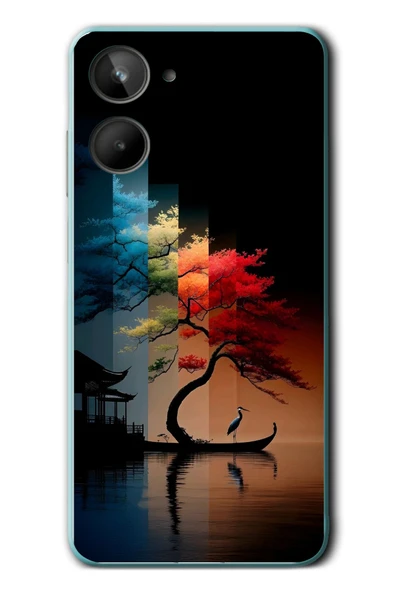Le Balvo Realme 10 4G Uyumlu Dört Mevsim Ağaç Baskılı Silikon Kılıf ürün görseli 1