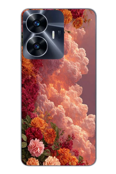Le Balvo Realme C55 Uyumlu Güller ve Bulutlar Baskılı Silikon Kılıf ürün görseli 1