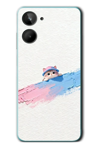 Le Balvo Realme 10 4G Uyumlu Pembe Mavi Kedi Baskılı Silikon Kılıf ürün görseli 1