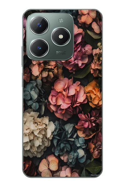 Le Balvo Realme C61 Uyumlu Koyu Çiçekler Baskılı Silikon Kılıf ürün görseli 1