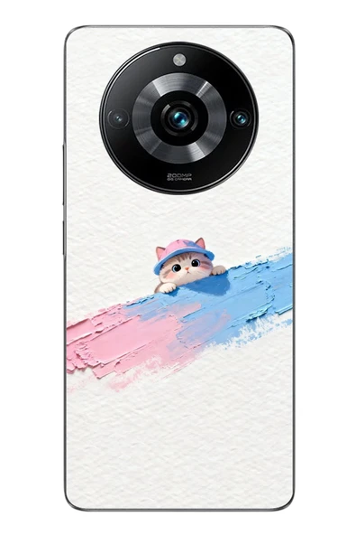 Le Balvo Realme 11 Pro Uyumlu Pembe Mavi Kedi Baskılı Silikon Kılıf ürün görseli 1