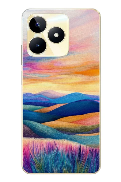 Le Balvo Realme C53 Uyumlu Renkli Pastel Günbatımı Baskılı Silikon Kılıf ürün görseli 1