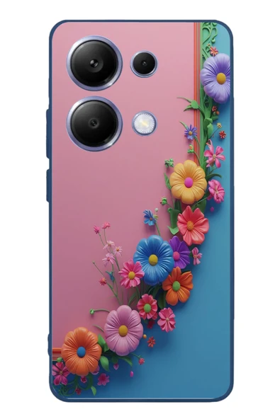 Le Balvo Poco X7 Pro Uyumlu Pembe Mavi Sarmaşık Baskılı Silikon Kılıf ürün görseli 1