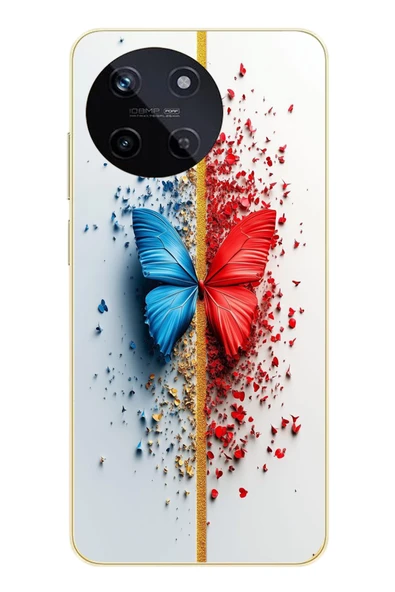 Le Balvo Realme 11 4G Uyumlu Kırmızı Mavi Kelebek Baskılı Silikon Kılıf ürün görseli 1