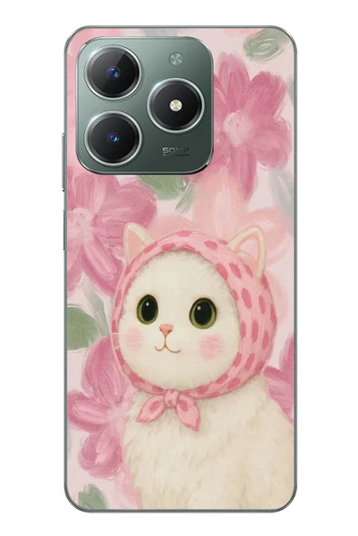 Le Balvo Realme C61 Uyumlu Pembe Örtülü Kedi Baskılı Silikon Kılıf ürün görseli 1