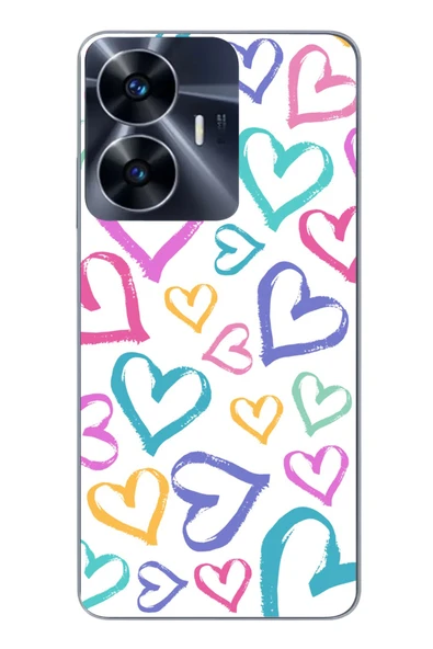 Le Balvo Realme C55 Uyumlu Modern Çizgi Kalpler Baskılı Silikon Kılıf ürün görseli 1