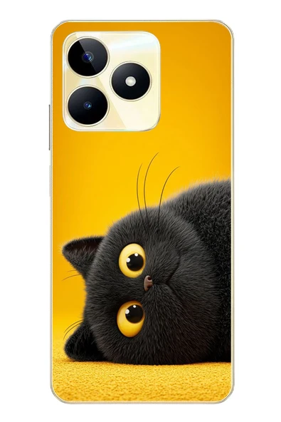 Le Balvo Realme C53 Uyumlu Yan Bakan Siyah Kedi Baskılı Silikon Kılıf ürün görseli 1