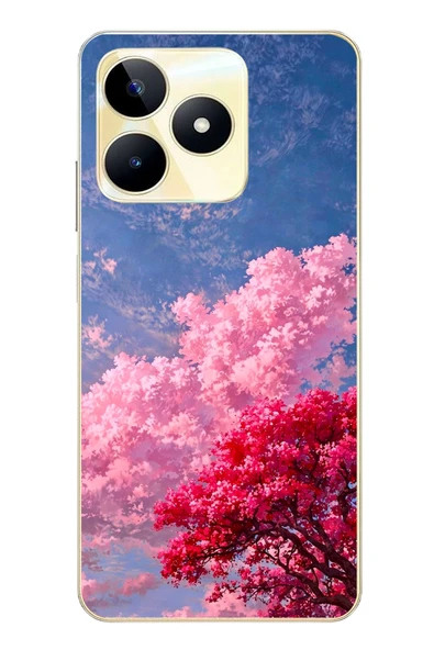 Le Balvo Realme C53 Uyumlu Kırmızı Pembe Ağaçlar Baskılı Silikon Kılıf ürün görseli 1