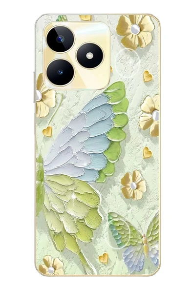 Le Balvo Realme C53 Uyumlu Yeşil Mavi Kelebek Baskılı Silikon Kılıf ürün görseli 1