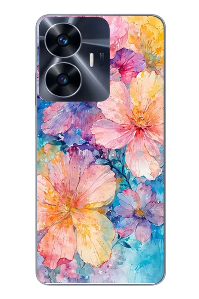Le Balvo Realme C55 Uyumlu Yağlı Boya Çiçekler Baskılı Silikon Kılıf ürün görseli 1