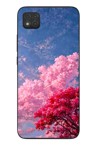 Le Balvo Redmi 9C Uyumlu Kırmızı Pembe Ağaçlar Baskılı Silikon Kılıf ürün görseli 1