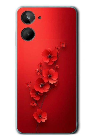 Le Balvo Realme 10 4G Uyumlu Kırmızı Kardelenler Baskılı Silikon Kılıf ürün görseli 1