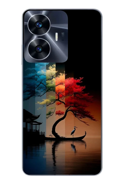 Le Balvo Realme C55 Uyumlu Dört Mevsim Ağaç Baskılı Silikon Kılıf ürün görseli 1