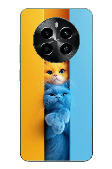 Le Balvo Realme 12 4G Uyumlu Mavi Sarı Kediler Baskılı Silikon Kılıf ürün görseli 1