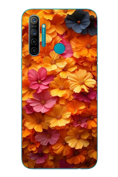 Le Balvo Realme 5i Uyumlu Sarı Pembe Çiçekler Baskılı Silikon Kılıf ürün görseli 1