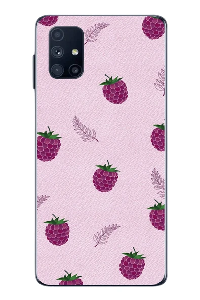 Le Balvo Samsung Galaxy M51 Uyumlu Çilekler Pembesi Baskılı Silikon Kılıf ürün görseli 1