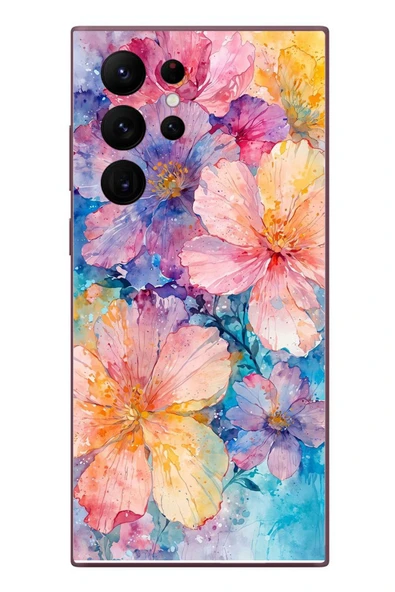 Le Balvo Samsung Galaxy S22 Ultra Uyumlu Yağlı Boya Çiçekler Baskılı Silikon Kılıf ürün görseli 1