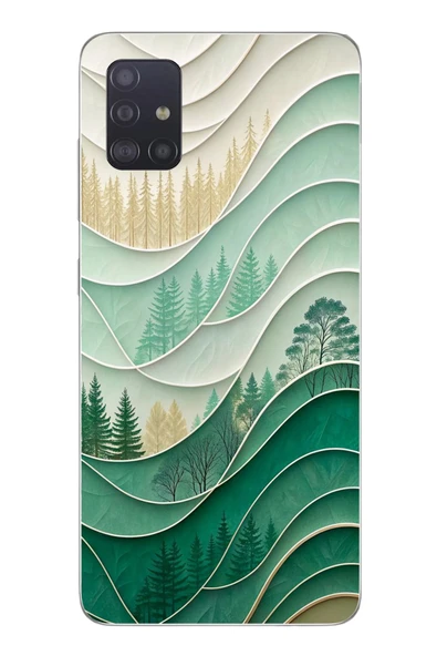 Le Balvo Samsung Galaxy A51 Uyumlu Beyaz Çizgili Orman Baskılı Silikon Kılıf ürün görseli 1