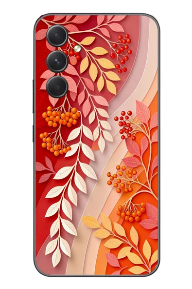 Le Balvo Samsung Galaxy A54 Uyumlu Kırmızı Beyaz İğdeler Baskılı Silikon Kılıf ürün görseli 1