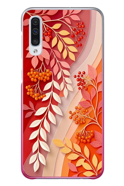 Le Balvo Samsung Galaxy A50 Uyumlu Kırmızı Beyaz İğdeler Baskılı Silikon Kılıf ürün görseli 1