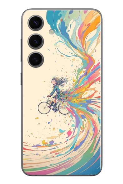 Le Balvo Samsung Galaxy S24 Uyumlu Rengarenk Bisikletli Kız Baskılı Silikon Kılıf ürün görseli 1