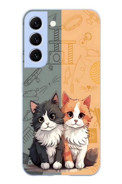 Le Balvo Samsung Galaxy S22 Uyumlu Sarı ve Siyah Kedi Baskılı Silikon Kılıf ürün görseli 1