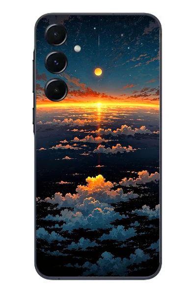 Le Balvo Samsung Galaxy A55 Uyumlu Gün Batımı ve Ay Baskılı Silikon Kılıf ürün görseli 1
