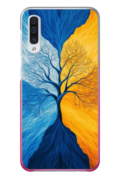 Le Balvo Samsung Galaxy A50 Uyumlu Sarı Mavi Ağaç Baskılı Silikon Kılıf ürün görseli 1